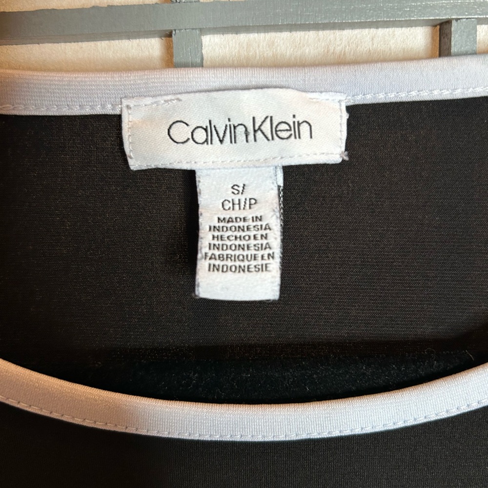Calvin Klein Black Top with White Trim and Bell Sleeves - Picture 2 of 4
